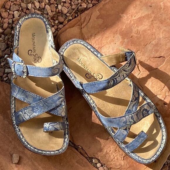 Mountain Sole Strappy Leather Slide Sandals Size 7.5 - Picture 1 of 2